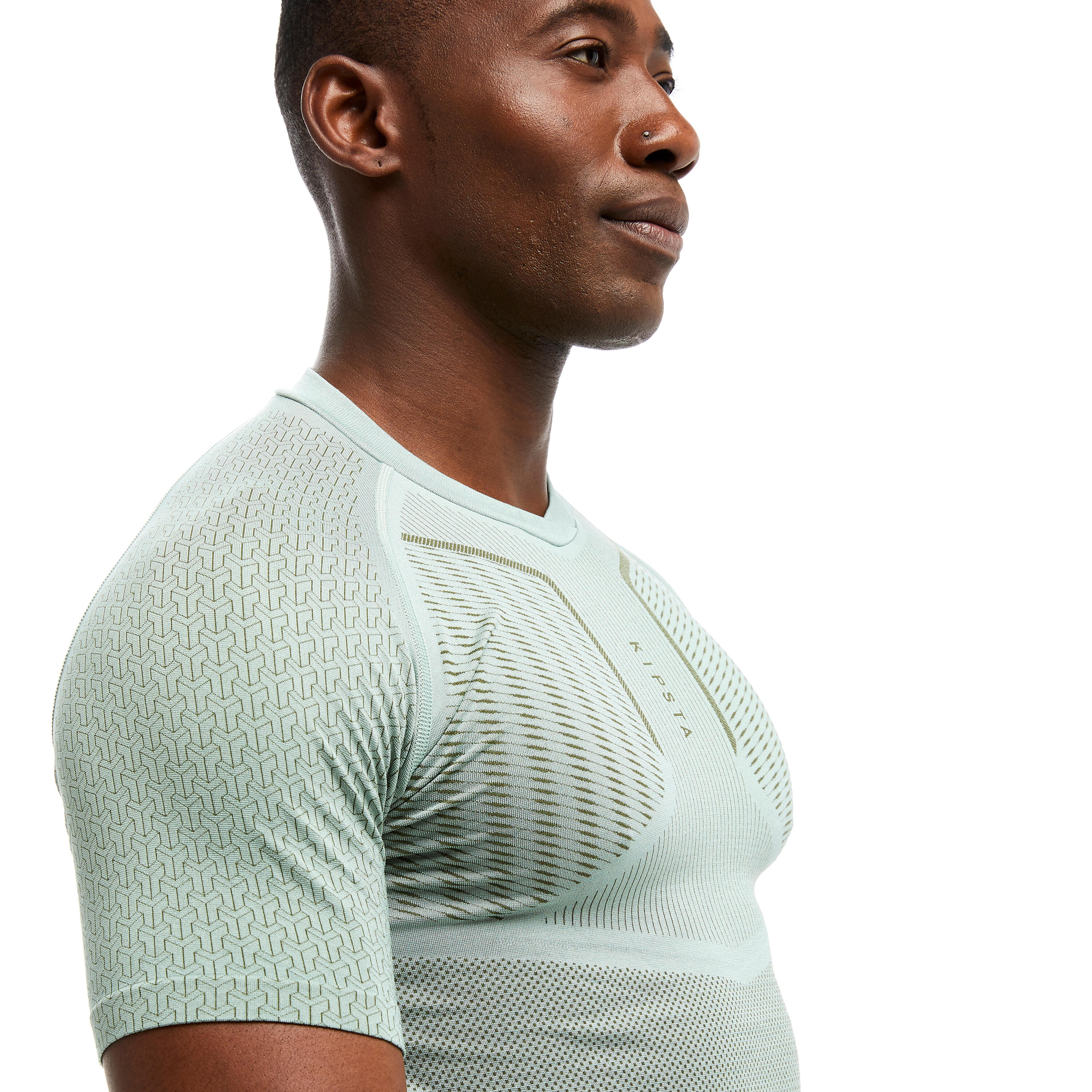 Men's Short-Sleeved Football Base Layer Top Keepdry 500 - Grey-Green 6/7