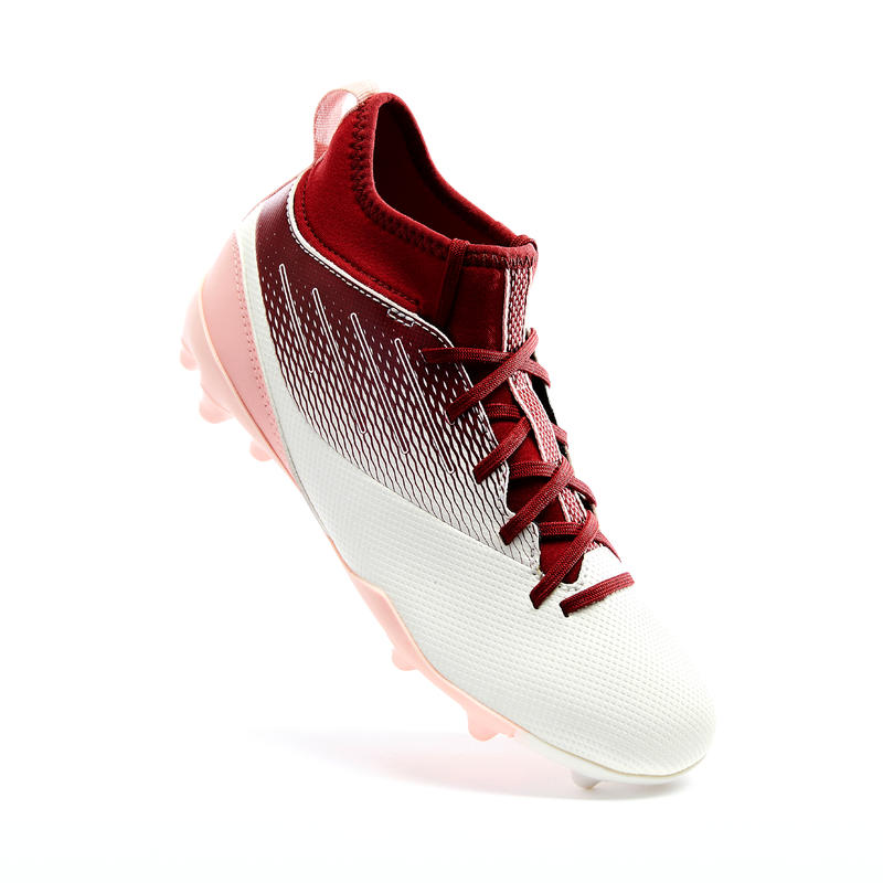 Girls' HighTop Mixed Ground Football Boots Agility 500 White