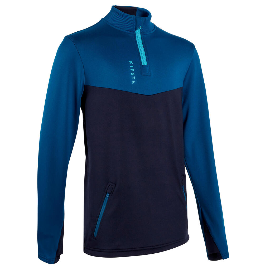 Kids' football half-zip training sweatshirt t500 - petrol blue/navy