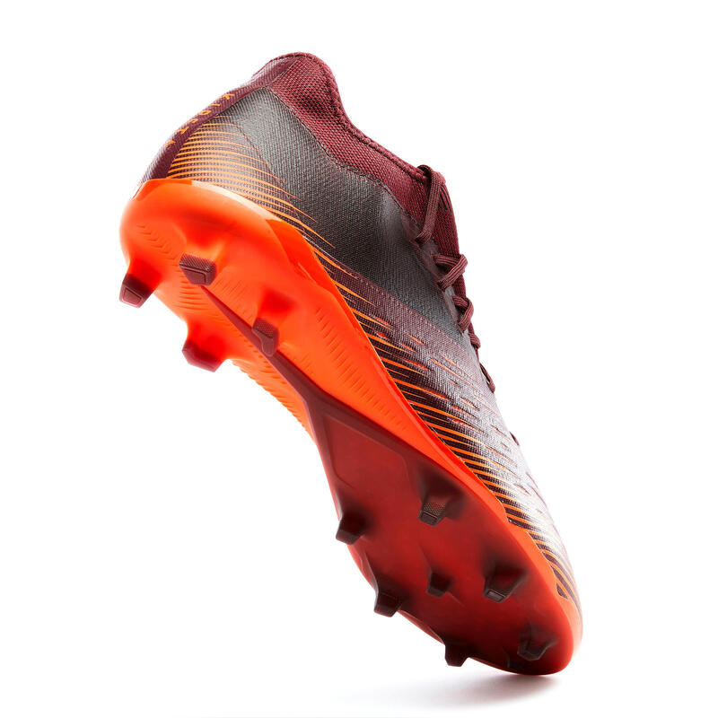 Chaussure de football adulte terrains secs CLR FG bordeaux et orange