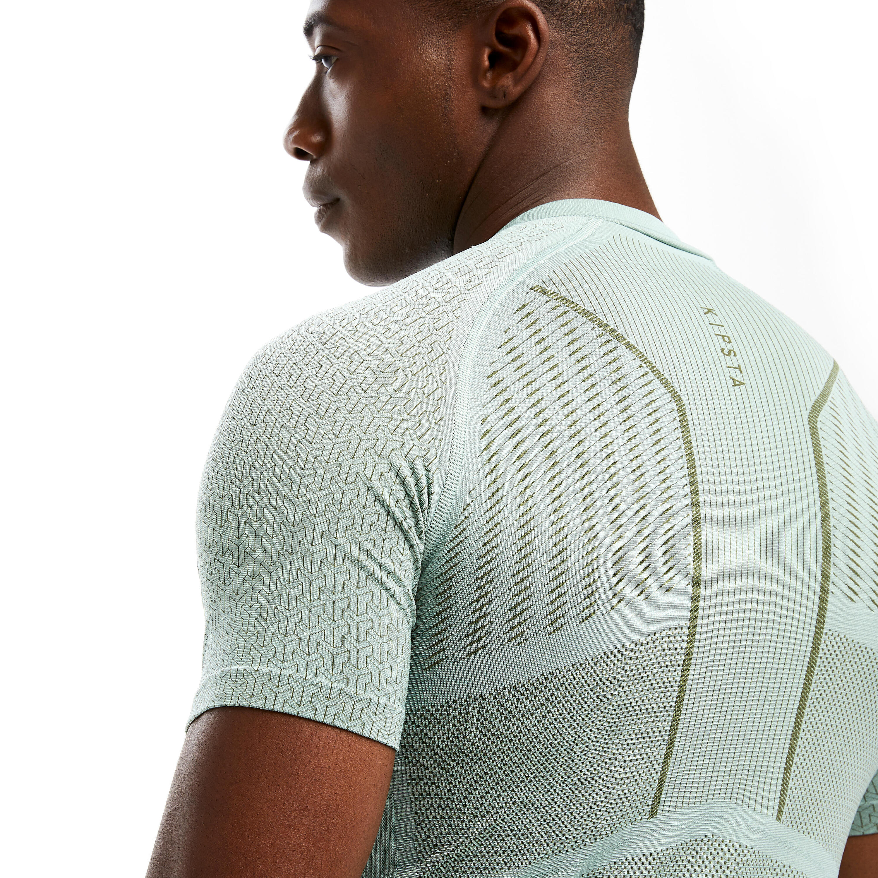 Men's Short-Sleeved Football Base Layer Top Keepdry 500 - Grey-Green 5/7