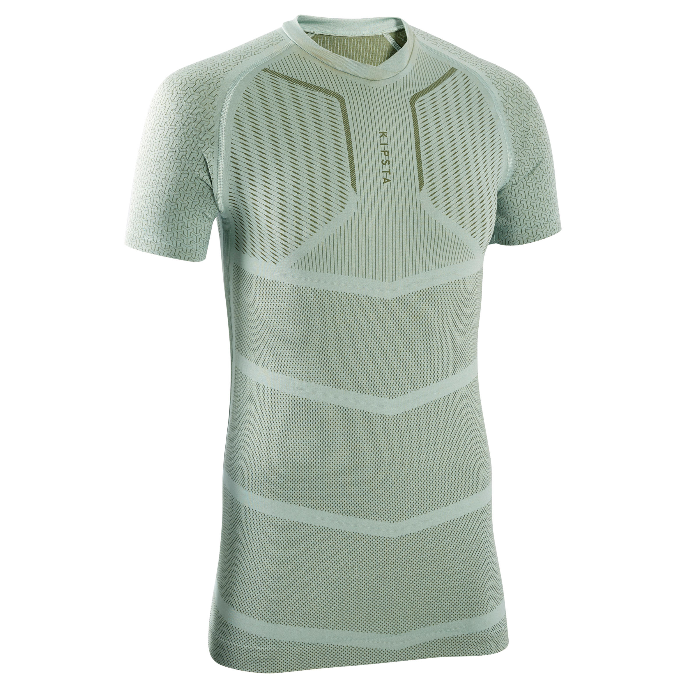 KIPSTA Men's Short-Sleeved Football Base Layer Top Keepdry 500 - Grey-Green