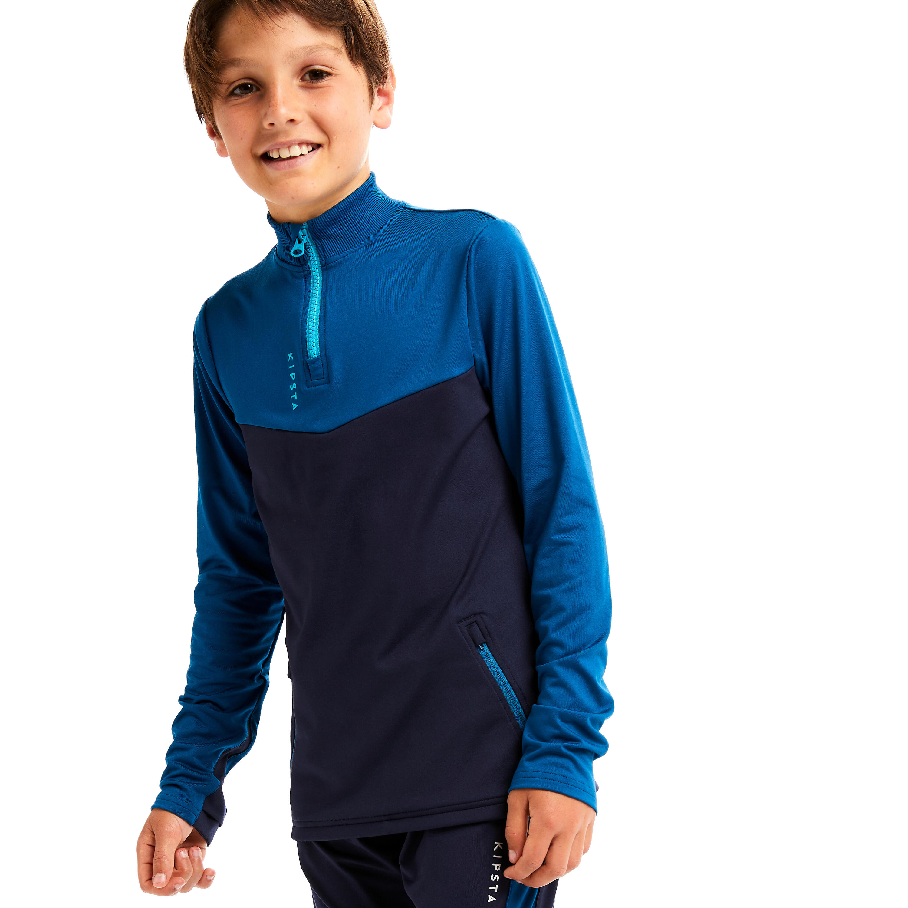 Kids' Football Half-Zip Training Sweatshirt T500 - Petrol Blue/Navy 9/9
