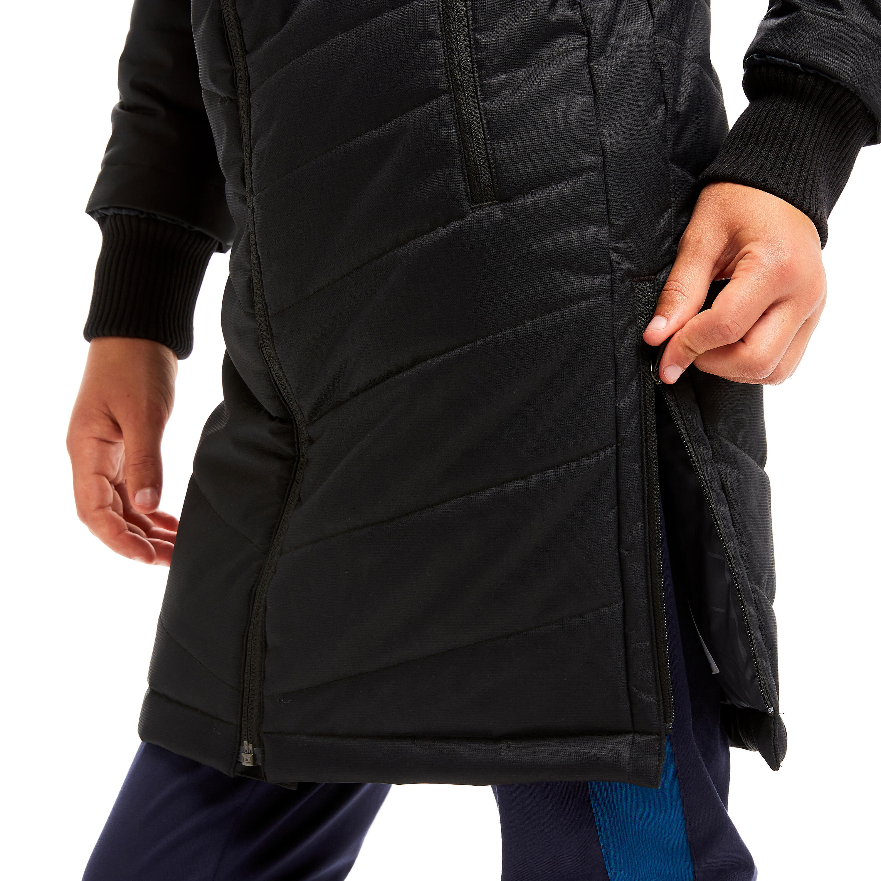 PARKA LARGA DE FÚTBOL NIÑOS  NEGRO 4/10