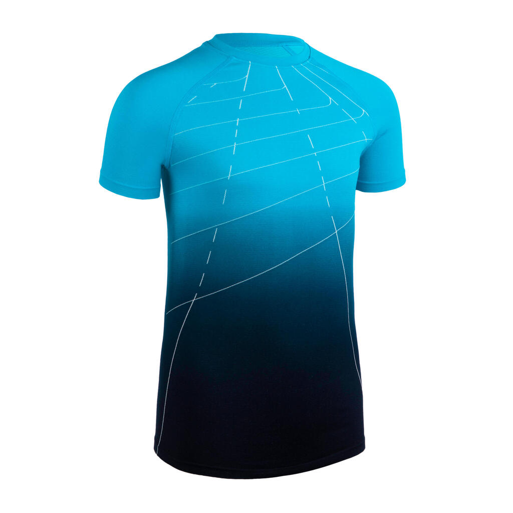 Laufshirt kurzarm Kinder nahtlos - Skincare weiss/blau