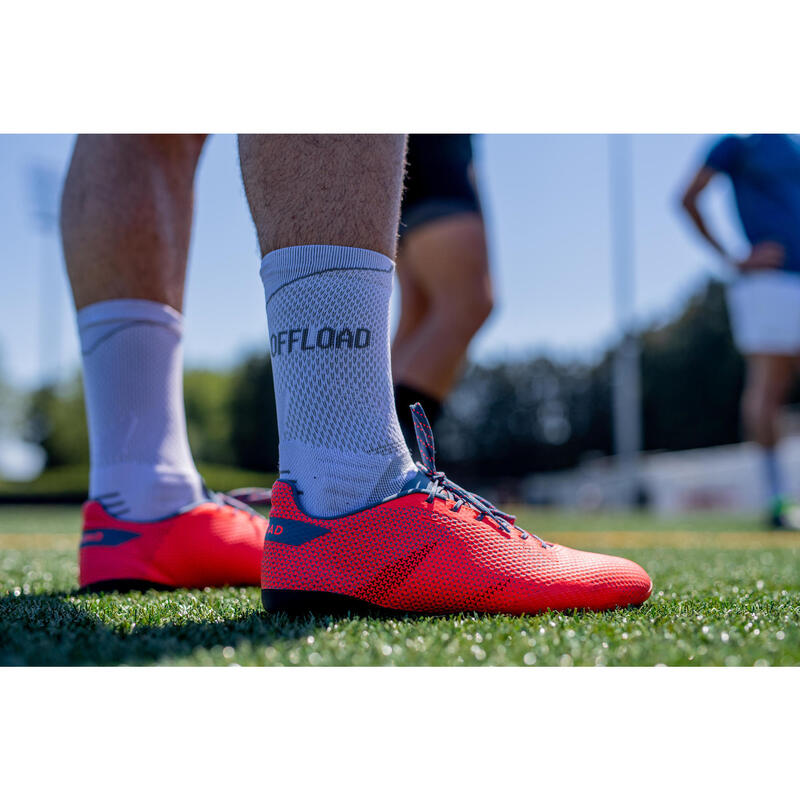 Chaussettes de rugby antidérapantes Adulte - R500 MID blanc