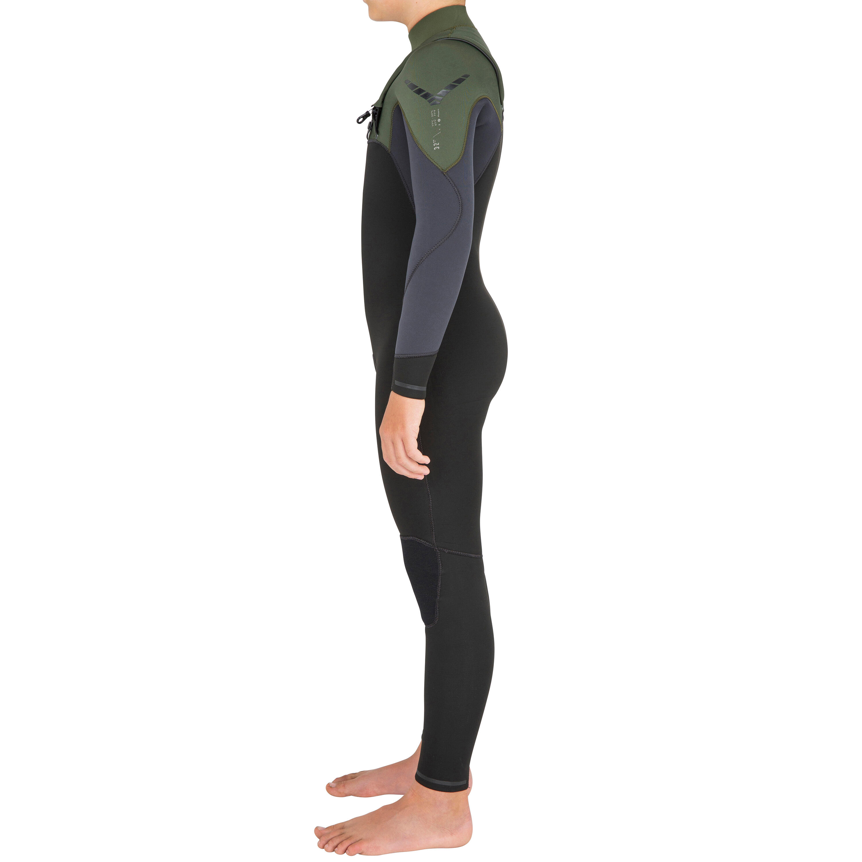 3/2 junior wetsuit front zip 900 - black khaki 11/14