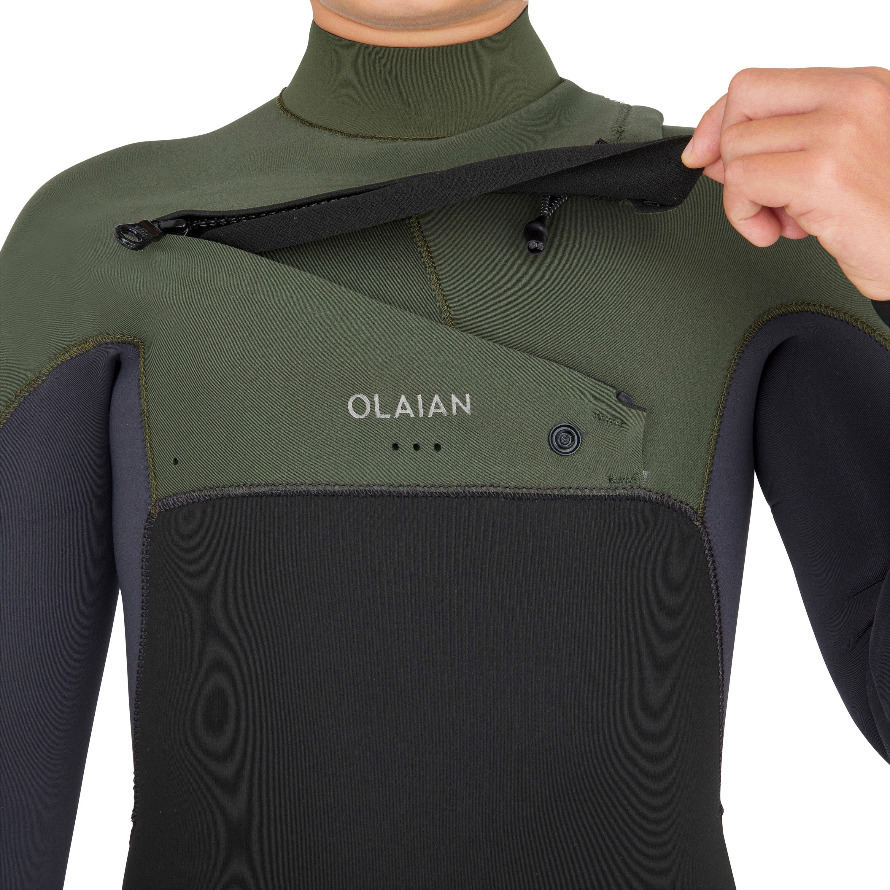 3/2 junior wetsuit front zip 900 - black khaki 5/14