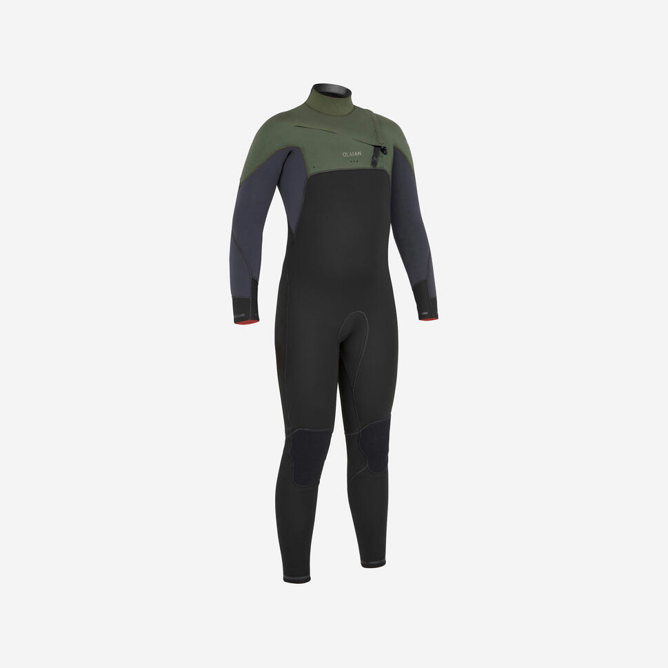 3/2 junior wetsuit front zip 900 black khaki OLAIAN Decathlon