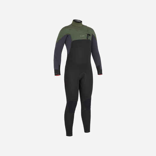 Neoprenanzug Surfen 900 3/2 mm Brustreißverschluss Kinder schwarz/khaki