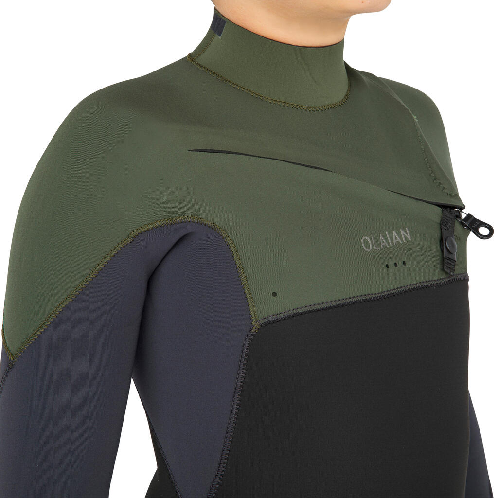 3/2 junior wetsuit front zip 900 - black khaki