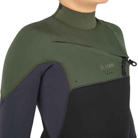 3/2 junior wetsuit front zip 900 - black khaki