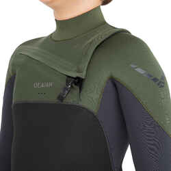 3/2 junior wetsuit front zip 900 - black khaki