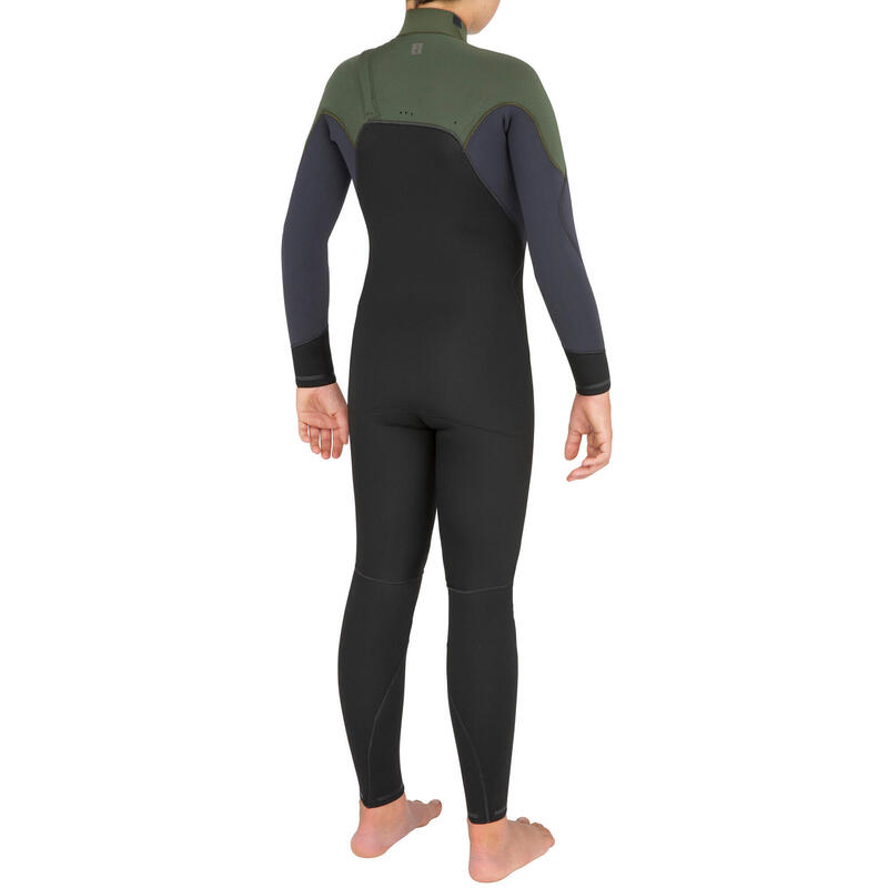 Combinaison Surf enfant néoprène 3/2MM 900 zip poitrine noir kaki