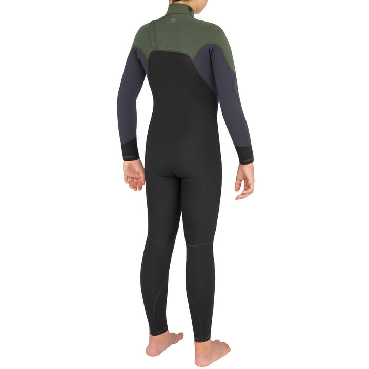 Wetsuit kind 3/2 mm 900 met front zip zwart/kaki OLAIAN Decathlon.nl