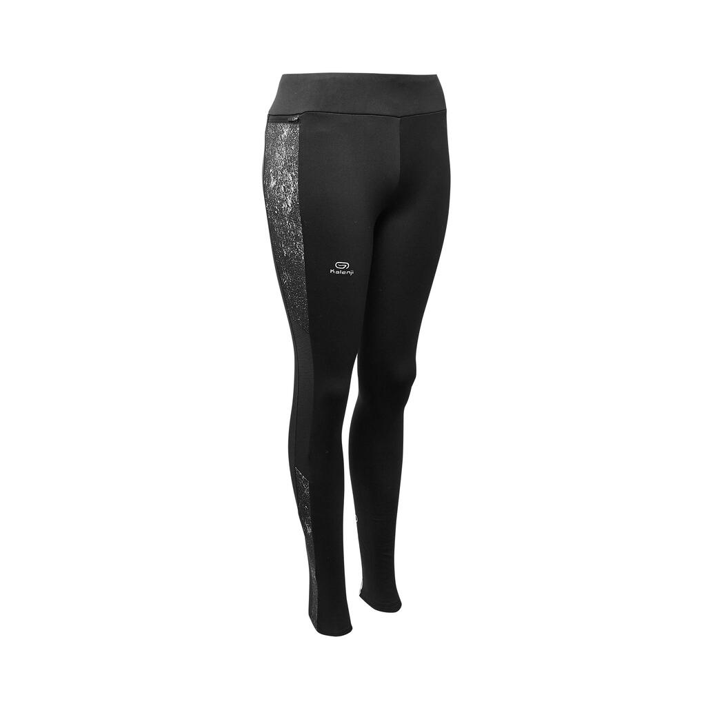 Legging running long chaud femme - Warm+ noir avec motifs