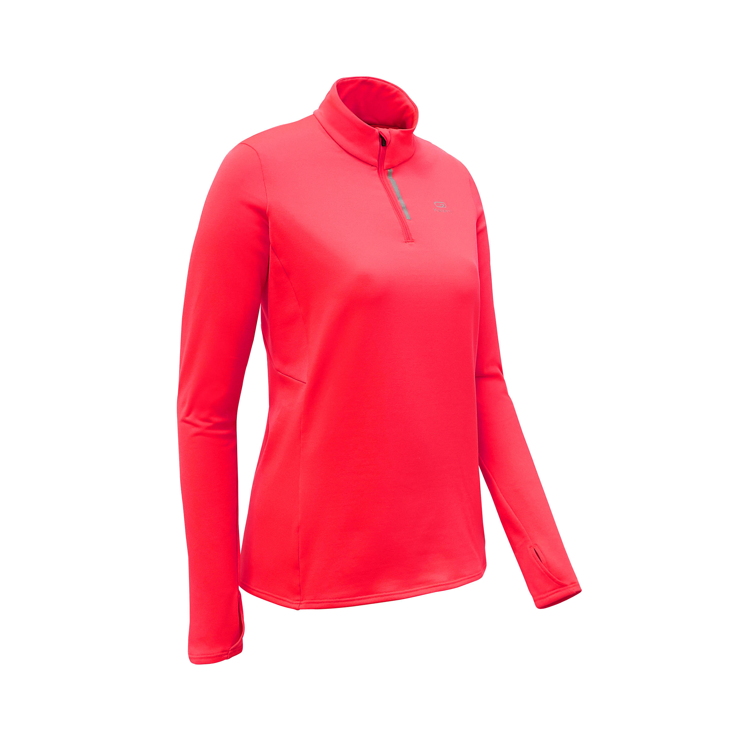 nyalon Zip Warm women's long-sleeved running T-shirt - neon coral - Decathlon