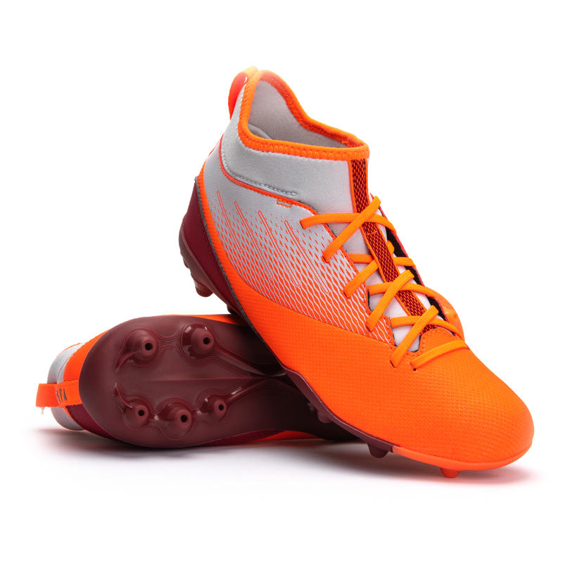 Kids' High-Top Mixed Ground Football Boots Agility 500 - Grey/Orange ...