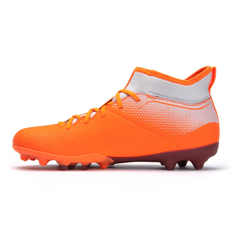 Kids' HighTop Mixed Ground Football Boots Agility 500 Grey/Orange