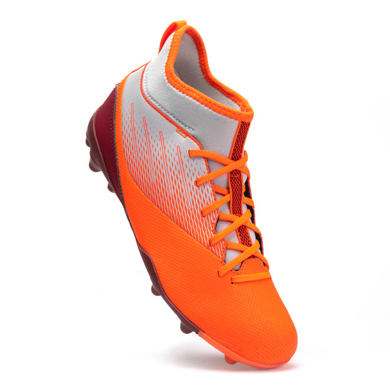 Kids' HighTop Mixed Ground Football Boots Agility 500 Grey/Orange