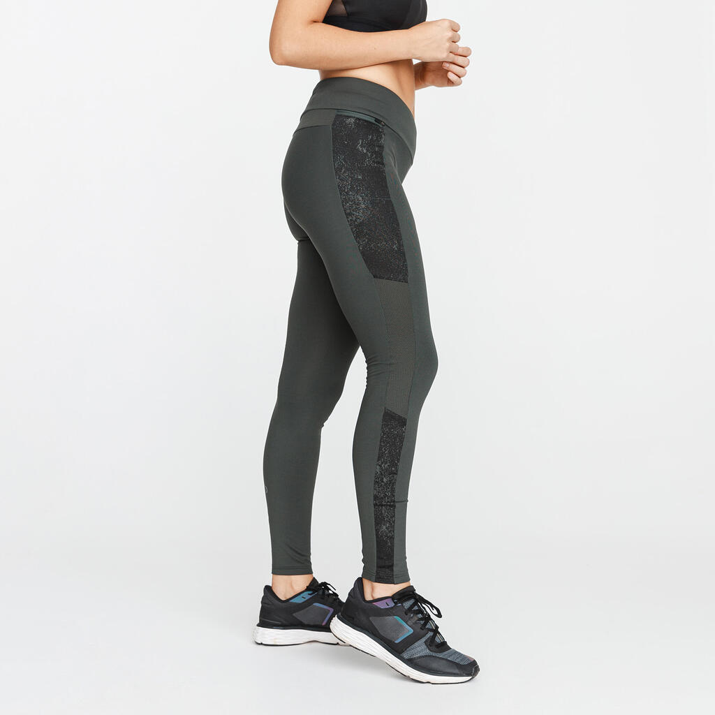 Legging running long chaud femme - Warm+ noir avec motifs