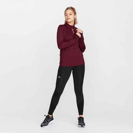 Zip Warm women's long-sleeved running T-shirt - burgundy