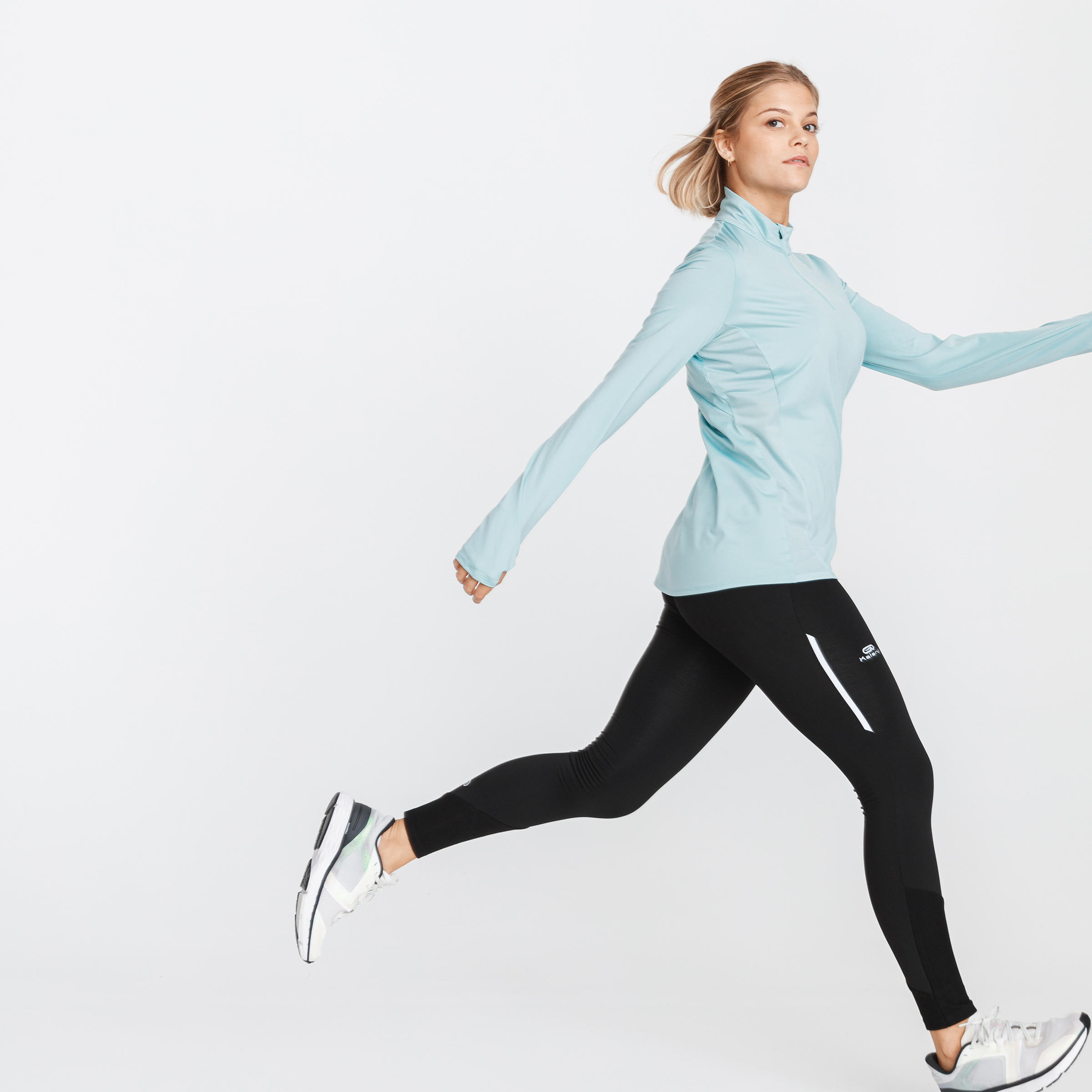 Women's ½-zip long-sleeved running T-shirt Dry+ - blue/green 3/5