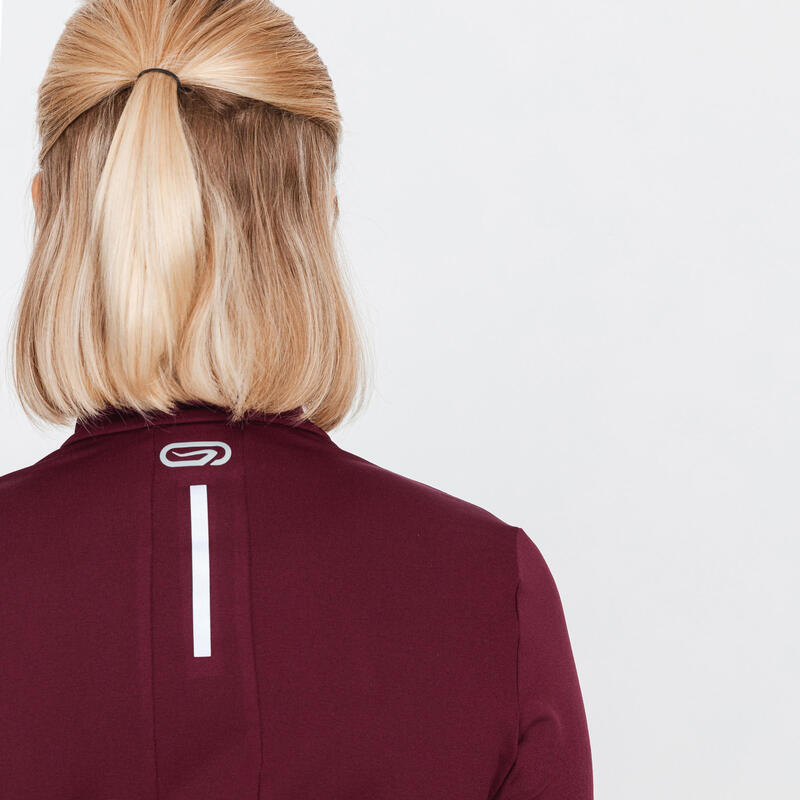Hardloopshirt voor dames Run Warm lange mouwen halve rits bordeaux