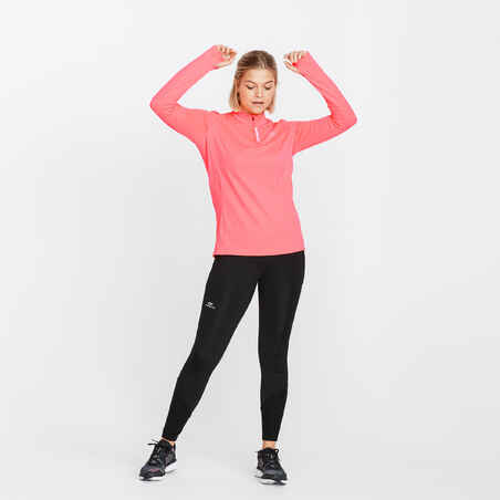 Zip Warm women's long-sleeved running T-shirt - neon coral