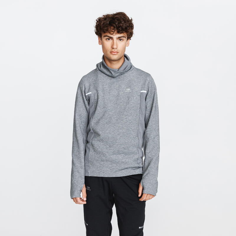 SWEAT DE RUNNING HOMME KALENJI WARM GRIS