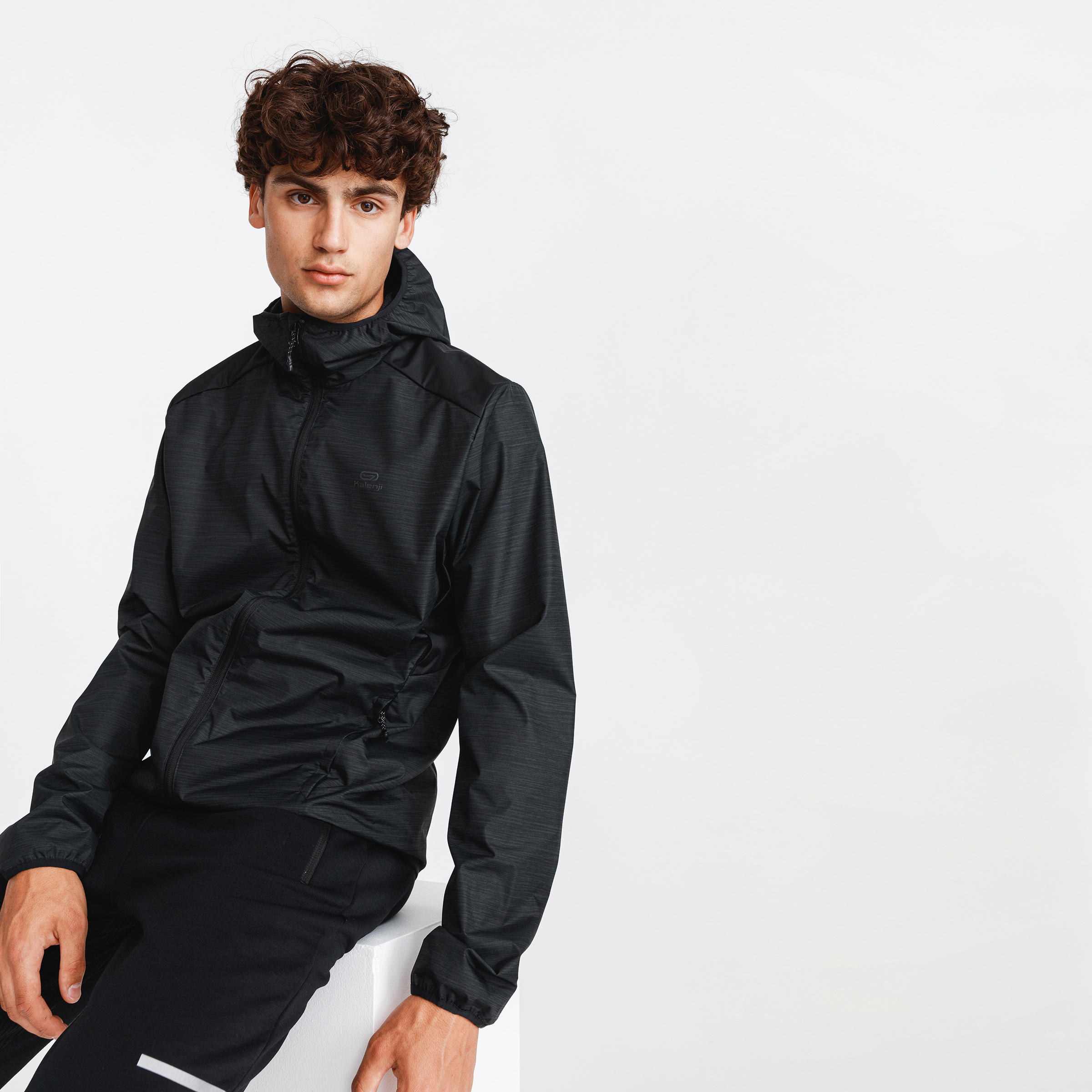 Chamarra ligera de Running para Hombre - Kalenji Run Rain - Negro - Impermeable - Rompevientos 4/5