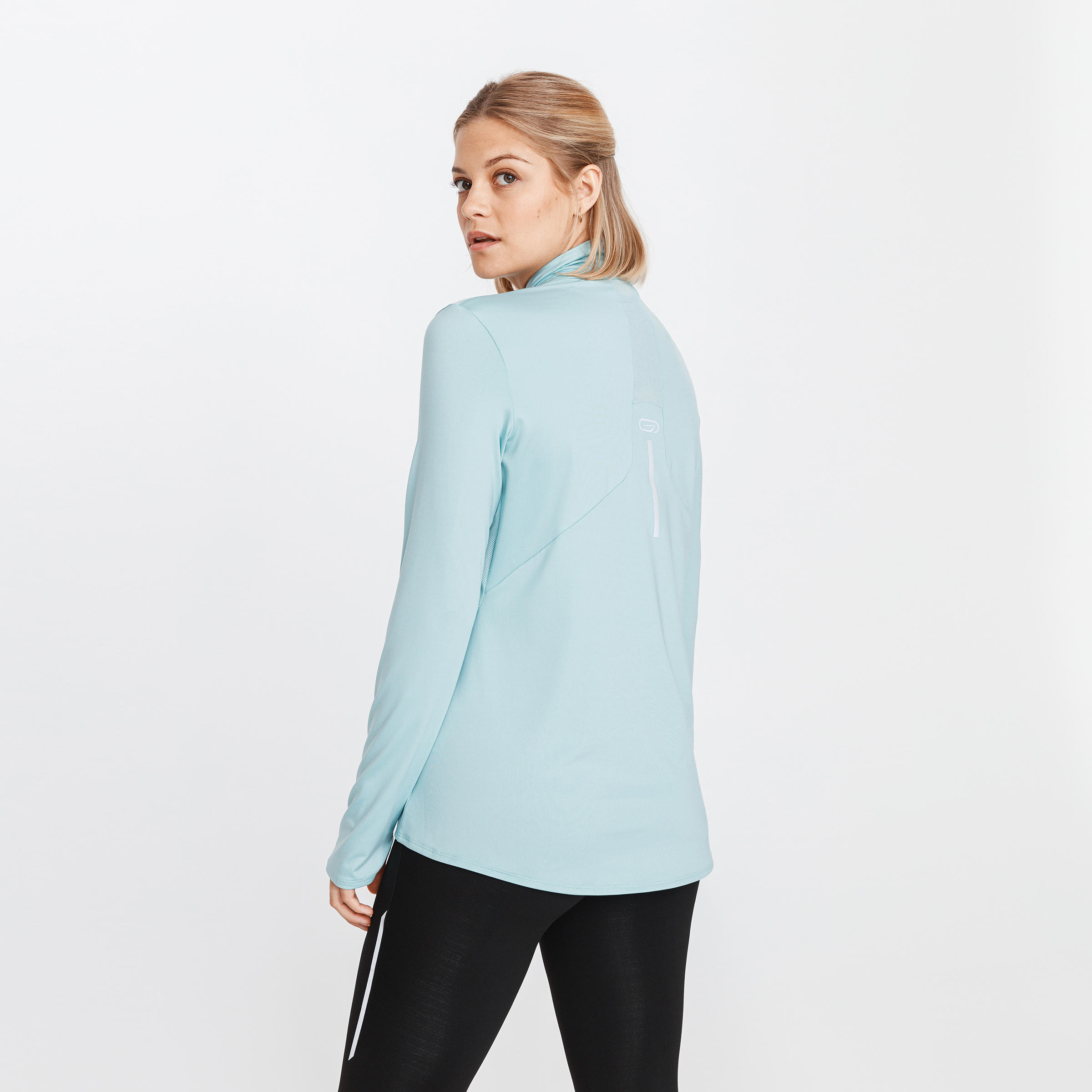 Women's ½-zip long-sleeved running T-shirt Dry+ - blue/green 2/5