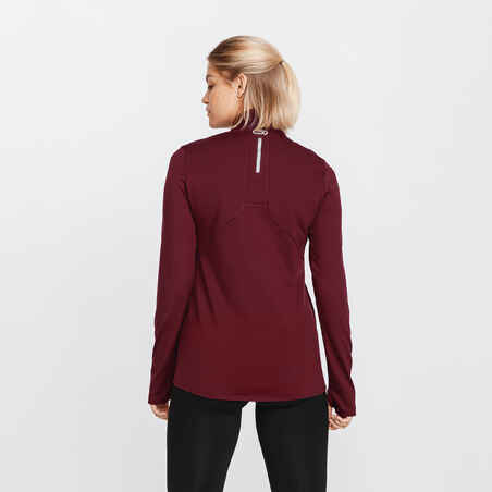 Zip Warm women's long-sleeved running T-shirt - burgundy