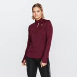 HALF-ZIP RUN WARM WOMEN'S LONG-SLEEVED RUNNING T-SHIRT - BURGUNDY