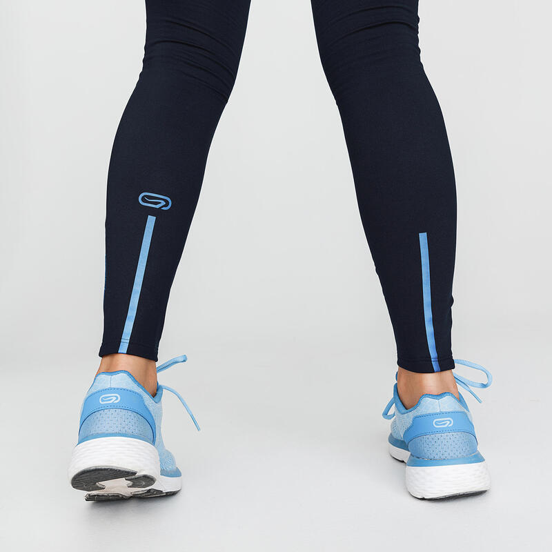 Pantaloni running donna RUN WARM+ azzurro-nero