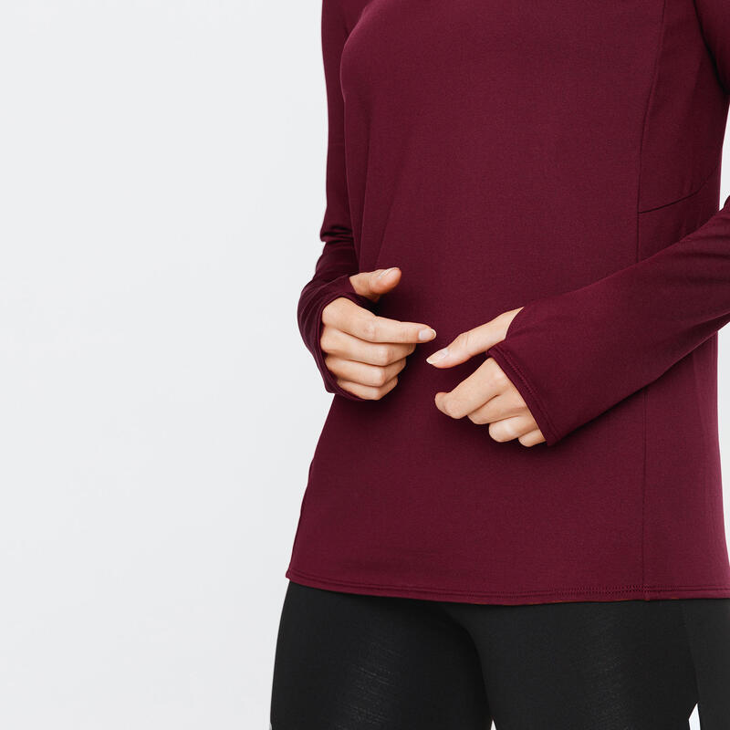 Hardloopshirt voor dames Run Warm lange mouwen halve rits bordeaux