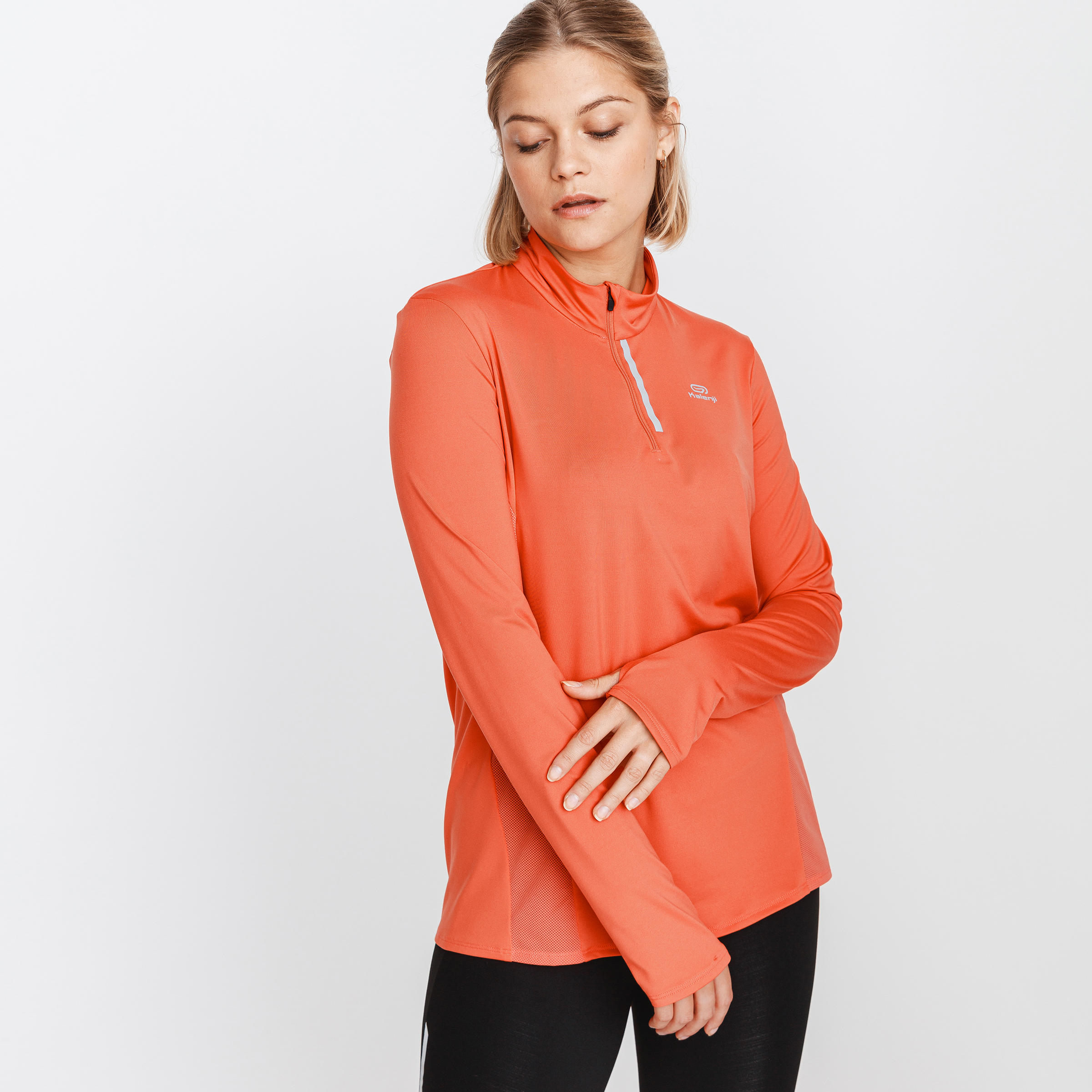 KALENJI Women's Running ½-Zip Long-Sleeved T-Shirt Dry+ - orange