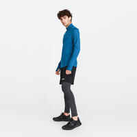 Men's Long-sleeved Warm Zip Running T-Shirt- KIPRUN Run 100 Warm - Blue