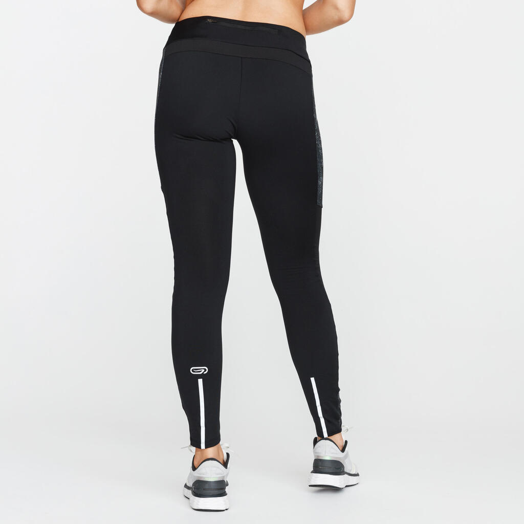 Legging running long chaud femme - Warm+ noir avec motifs