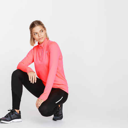 Zip Warm women's long-sleeved running T-shirt - neon coral