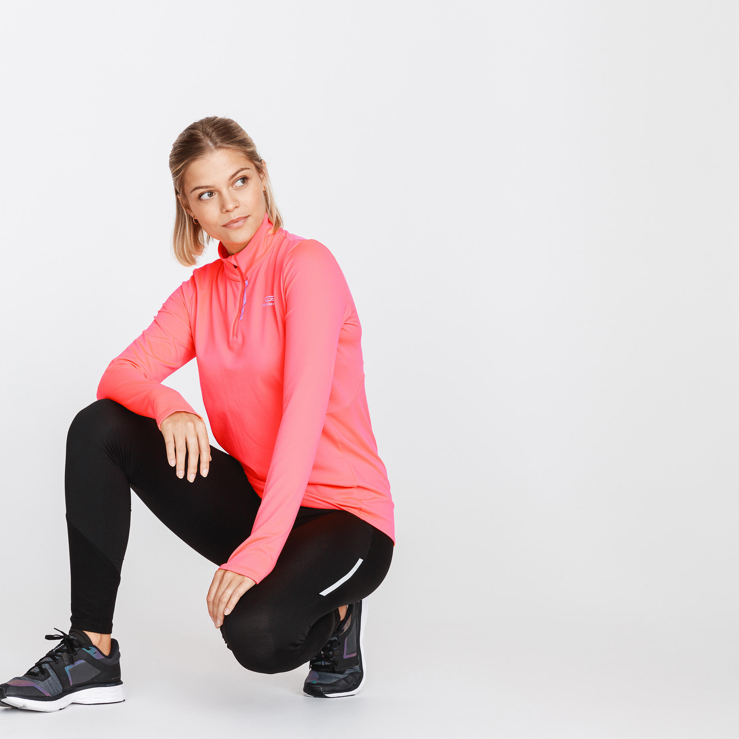 Zip Warm women's long-sleeved running T-shirt - neon coral 2/6
