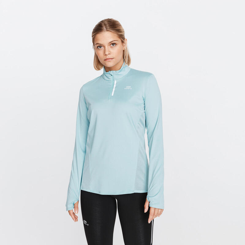 TEE SHIRT MANCHES LONGUES ZIP RUNNING RUN DRY + FEMME Kalenji Decathlon