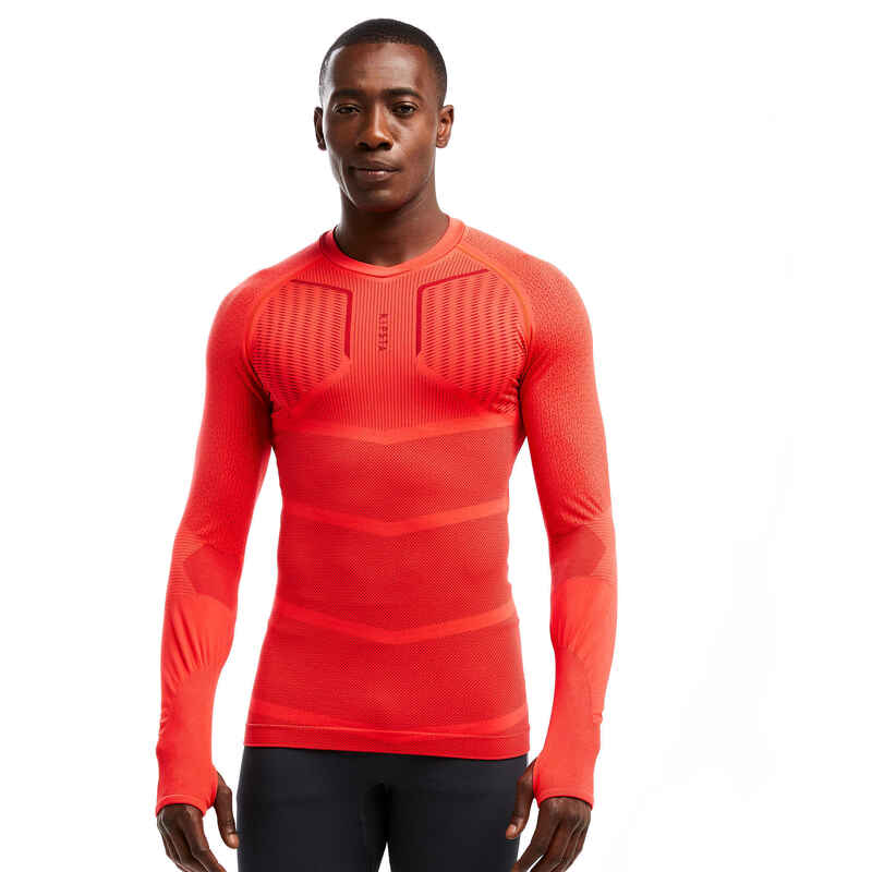 Adult Long-Sleeved Base Layer Keepdry 500 - Bright Red - Decathlon