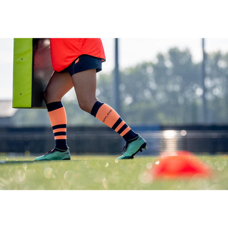 Chaussettes de rugby Femme - R500 corail bleu marine