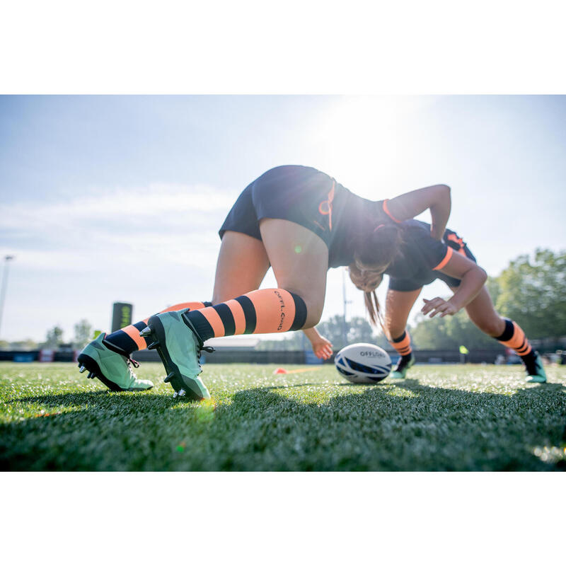 Botas De Rugby Offload Reveal R500 SG Híbridas Terreno Mixto Mujer Verde