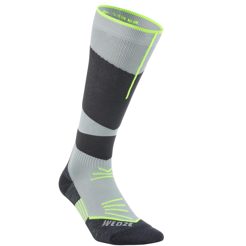 Adult's Skiing Socks 500 Grey Fluorescent Yellow