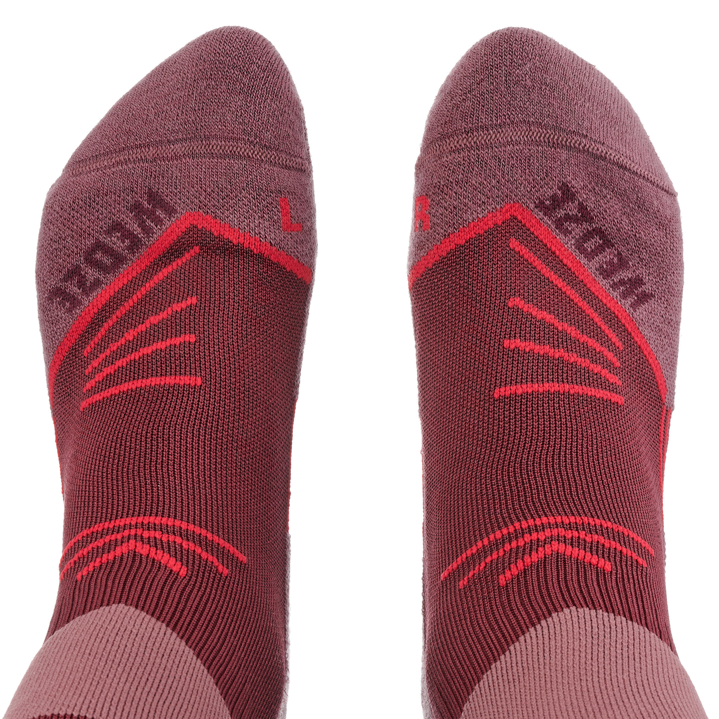 ADULT SKI AND SNOWBOARD SOCKS - 500 - PINK/RED 5/9