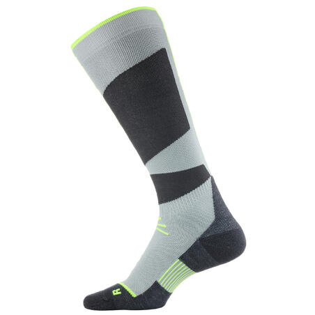 Шкарпетки 500 для лижного спорту сірі/неоново-жовті