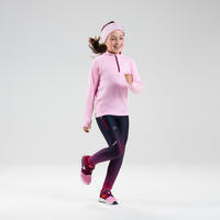 Maillot manches longues chaud 1/2 zip enfant d'athlétisme AT 100 bleu rose