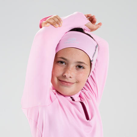 Maillot manches longues chaud 1/2 zip enfant d'athlétisme AT 100 bleu rose